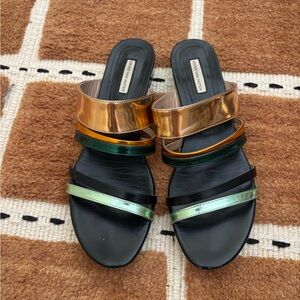 Dries Van Noten Minimalist Metallic Strappy Slide Sandals - gently worn